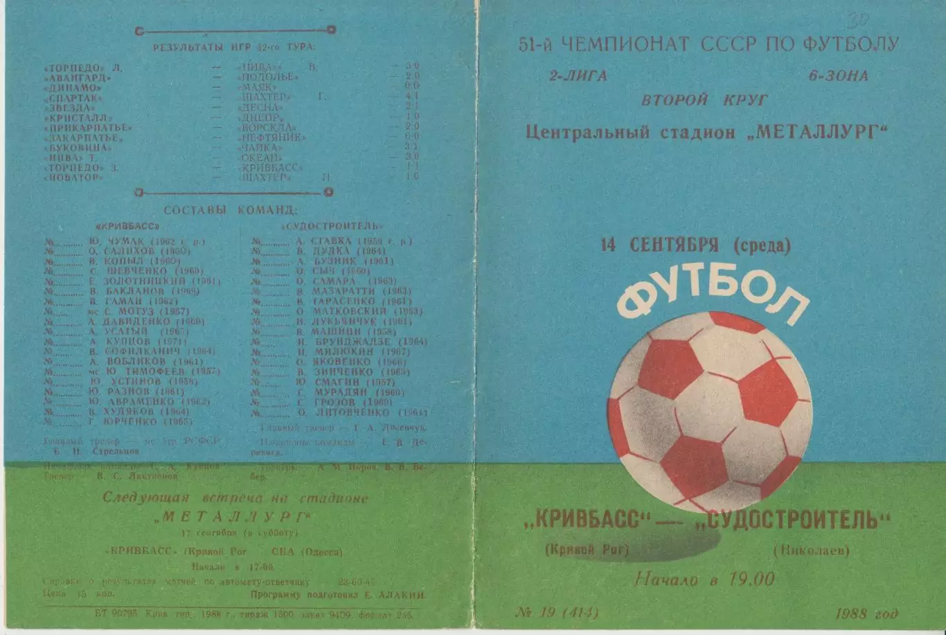 Кривбасс(Кривой Рог) - Судостроитель(Николаев) - 1988