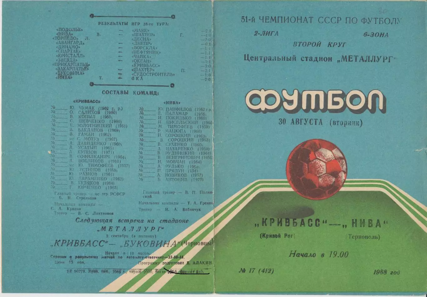 Кривбасс(Кривой Рог) - Нива(Тернополь) - 1988