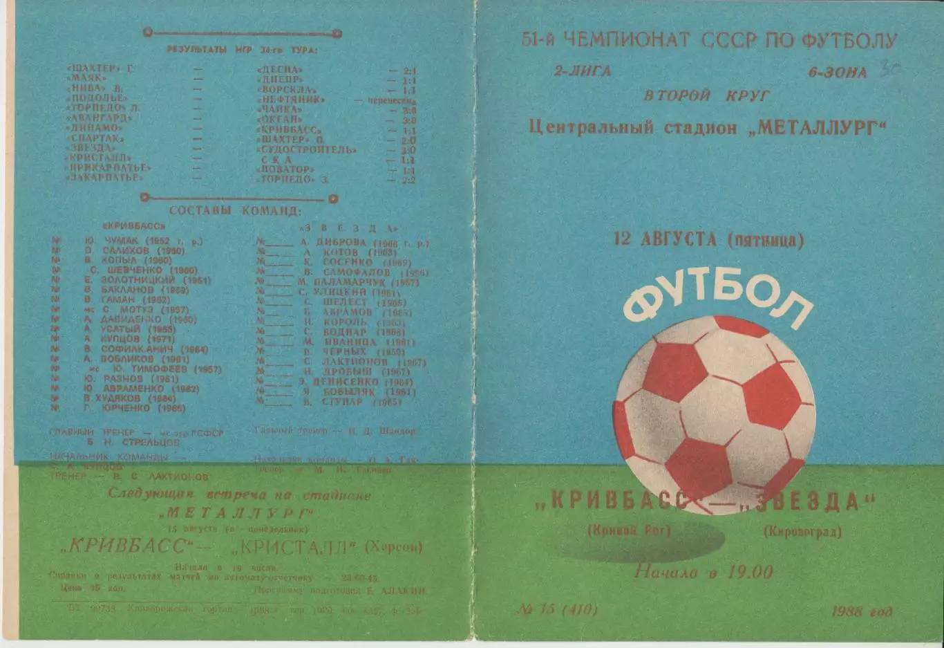 Кривбасс(Кривой Рог) - Звезда(Кировоград) - 1988