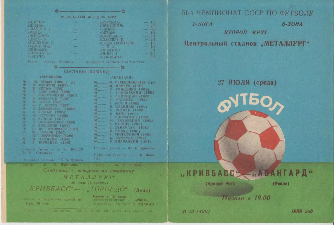 Кривбасс(Кривой Рог) - Авангард(Ровно) - 1988