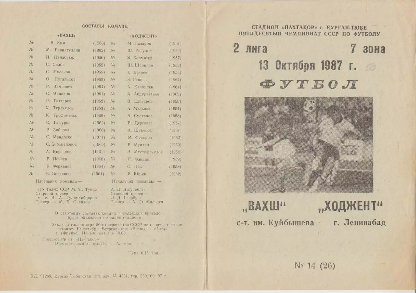 Вахш(Курган-Тюбе) - Ходжент(Ленинабад) - 1987