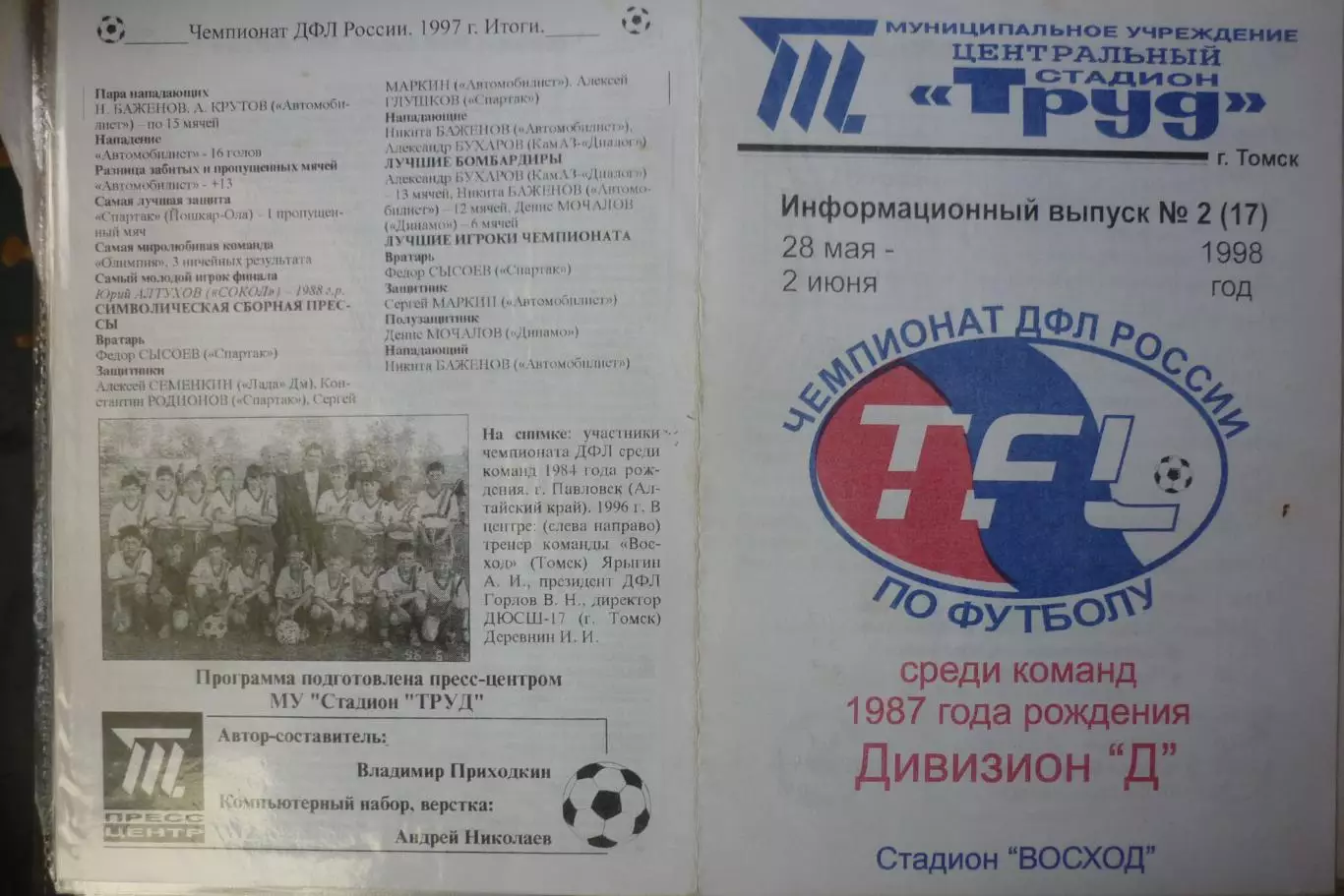 Турнир Отбор чемпионата ДФЛ среди юношей 1987 г.р.(Томск) - 1998