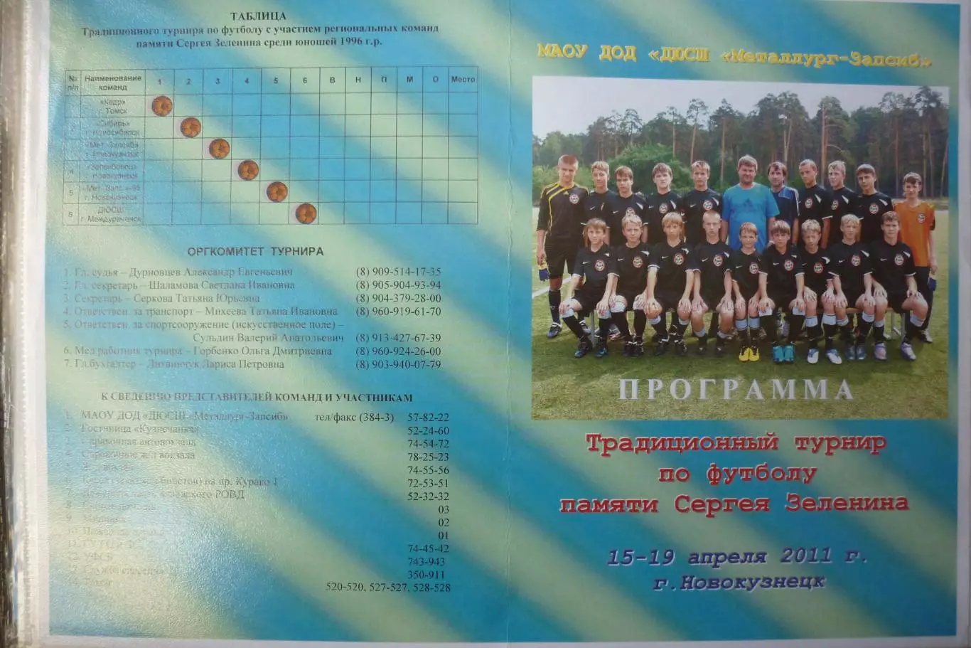 Турнир имени С.Зеленина юноши 1996 г.р.(Новокузнецк) - 2011