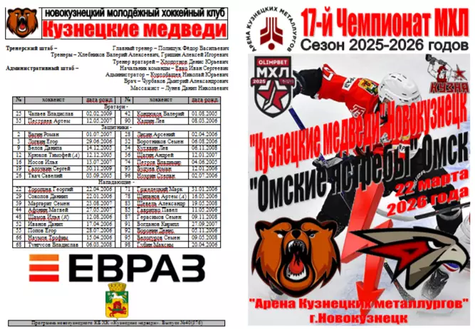 Кузнецкие медведи(Новокузнецк) - Омские ястребы(Омск) - 2025/26 - 2