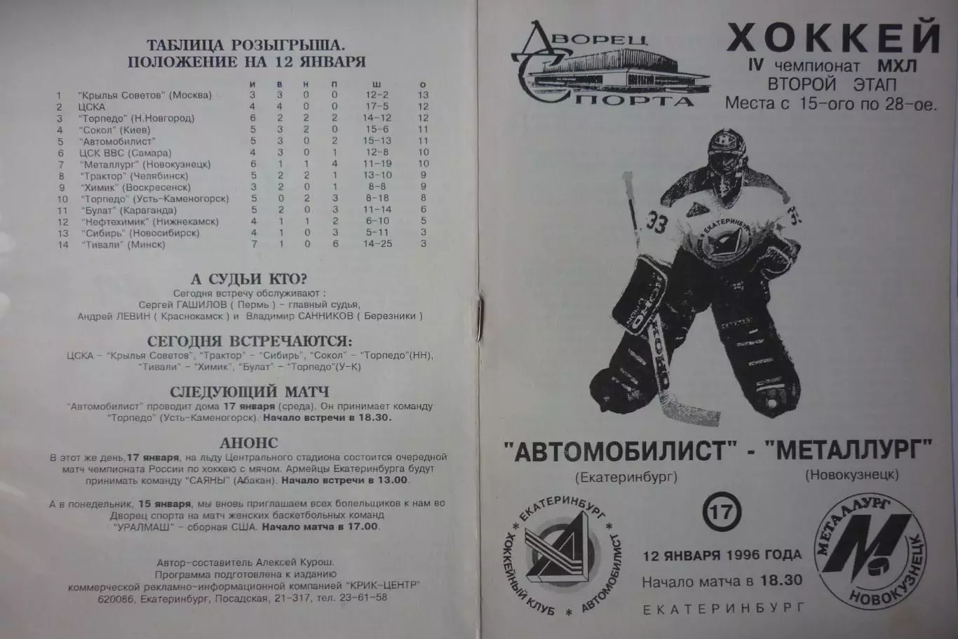 Автомобилист(Екатеринбург) - Металлург(Новокузнецк) - 1995/96