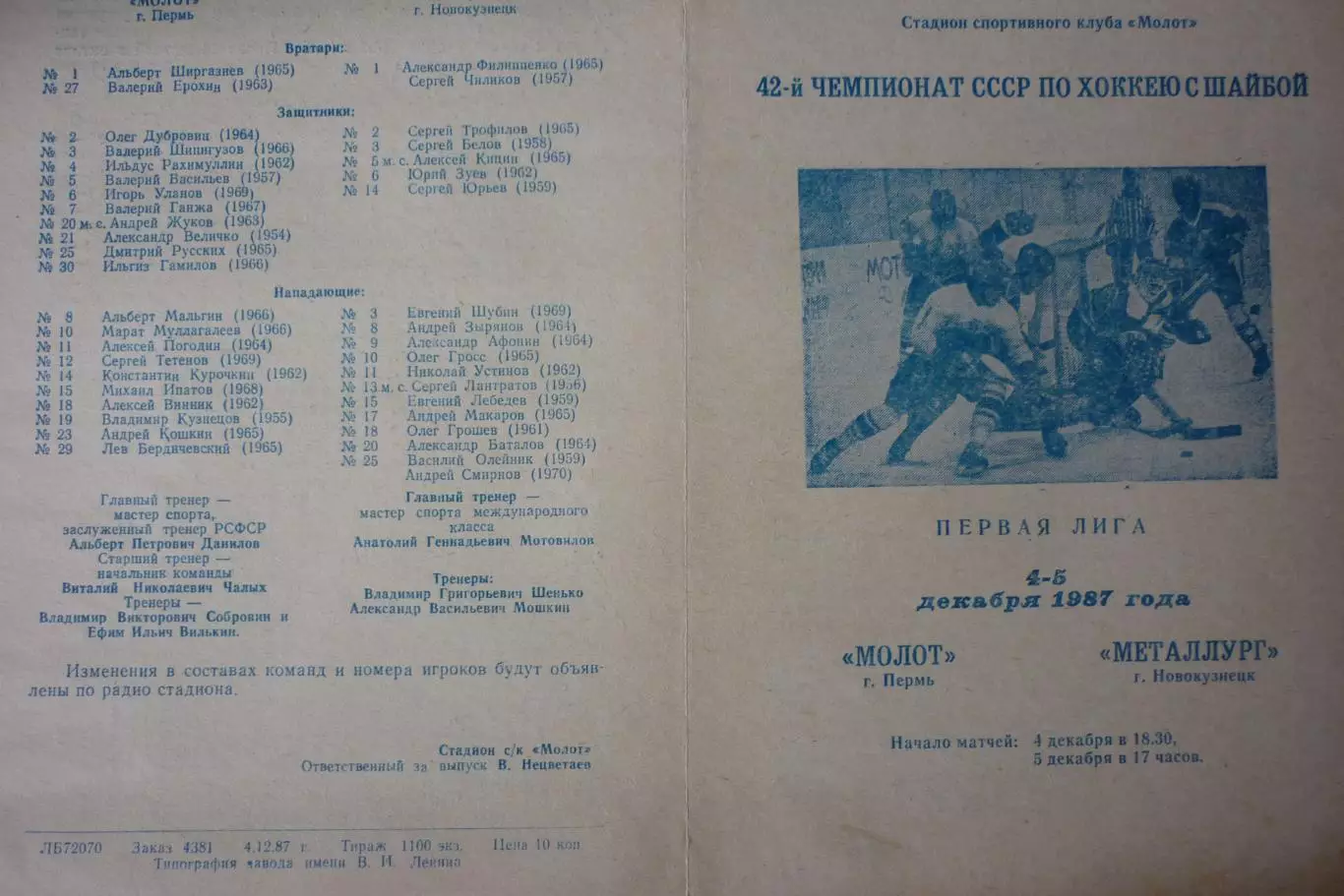 Молот(Пермь) - Металлург(Новокузнецк) - 1987/88 - 1