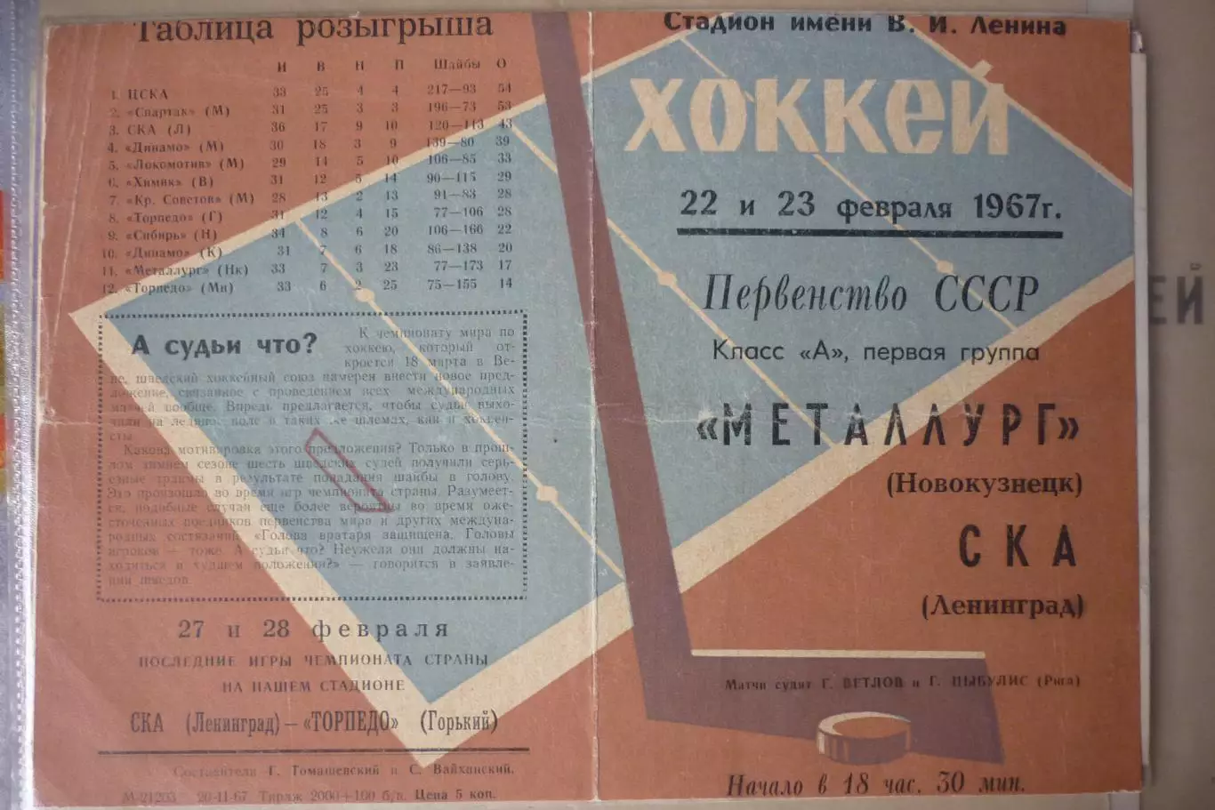 СКА(Ленинград/Санкт-Петербург) - Металлург(Новокузнецк) - 1966/67