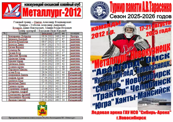Турнир памяти А.В.Тарасенко среди юношей 2012 г.р.(Новосибирск) - 2025