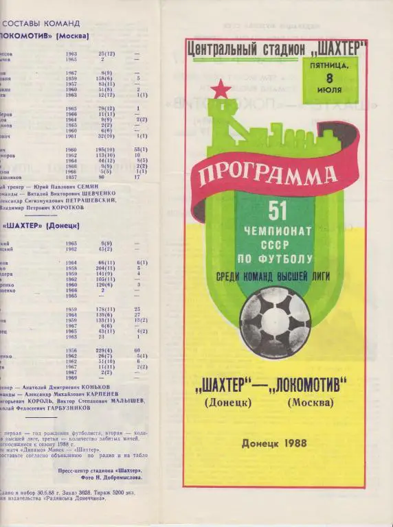 Шахтер(Донецк) - Локомотив(Москва) - 1988