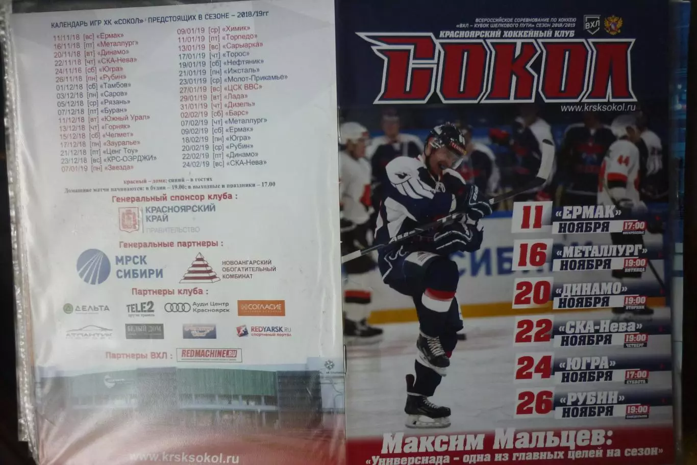 Сокол(Красноярск) - Динамо / СКА-Нева / Югра / Рубин / Новокузнецк - 2018/19