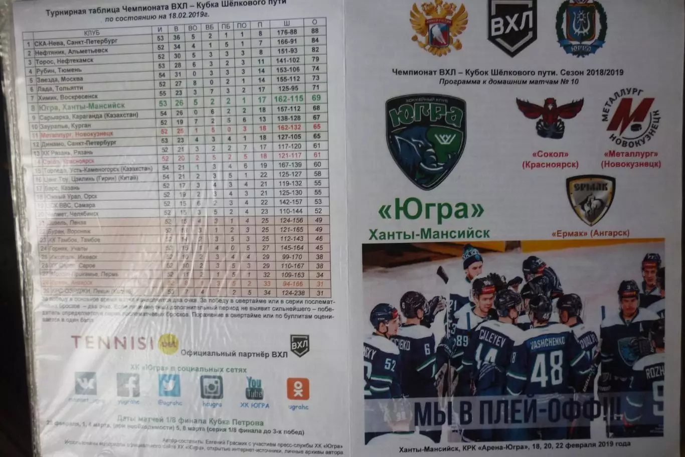 Югра(Ханты-Мансийск) - Сокол(Красноярск) / Ермак / Новокузнецк - 2018/19 - альт