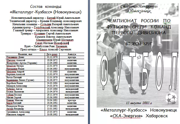 Металлург-Кузбасс(Новокузнецк) - СКА-Энергия(Хабаровск) - 2005 - альт
