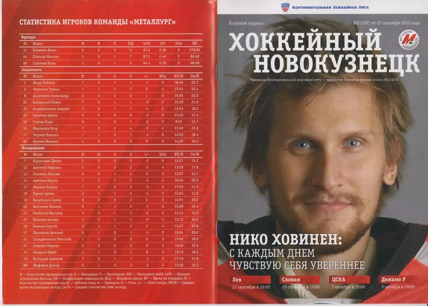 Металлург(Новокузнецк) - ЦСКА(Москва) / Лев / Слован / Динамо(Рига) - 2013/14