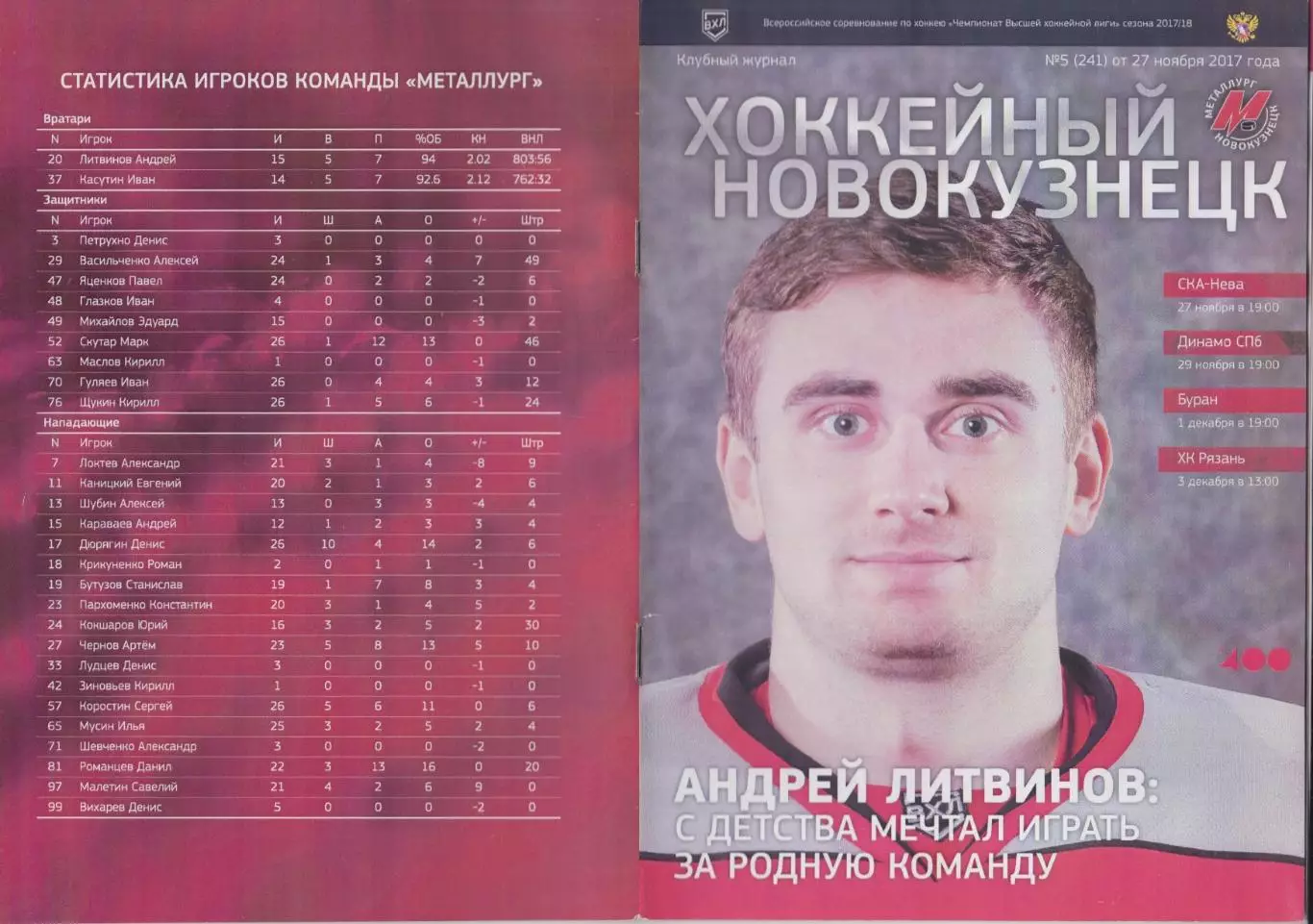 Металлург(Новокузнецк)- СКА-Нева/Динамо(Санкт-Петербург)/Буран/Рязань - 2017/18