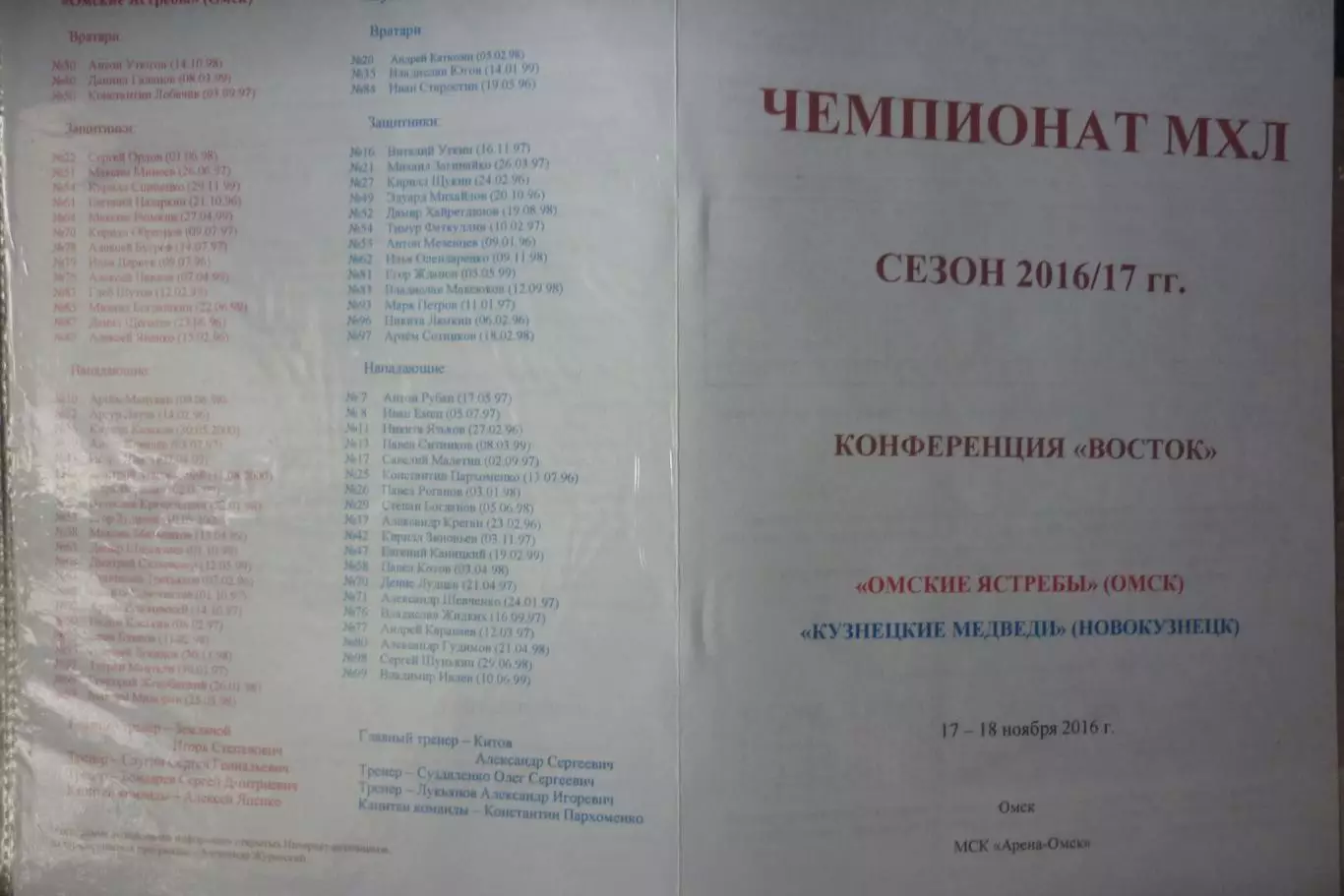 Омские ястребы(Омск) - Кузнецкие медведи(Новокузнецк) - 2016/17