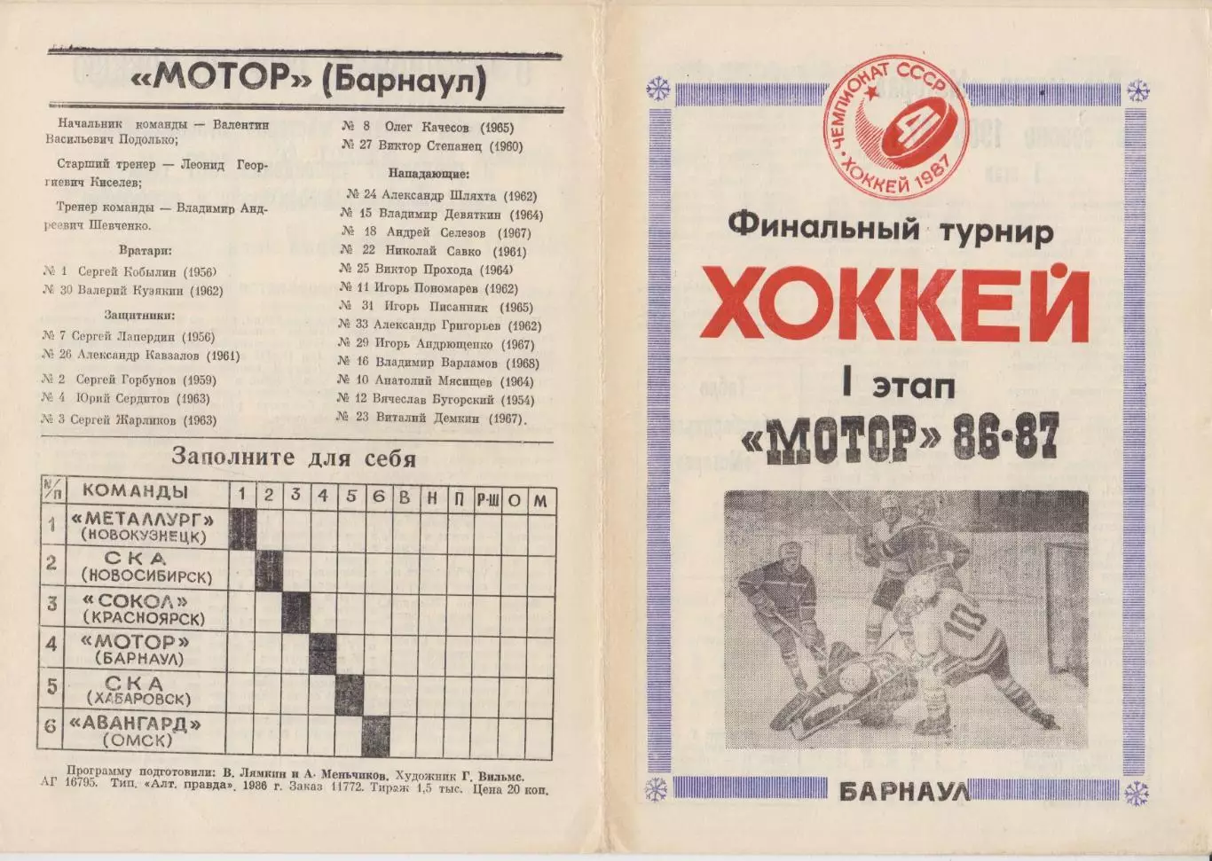 Финальный турнир Сибирь-ДВ(Барнаул) - 1986/87