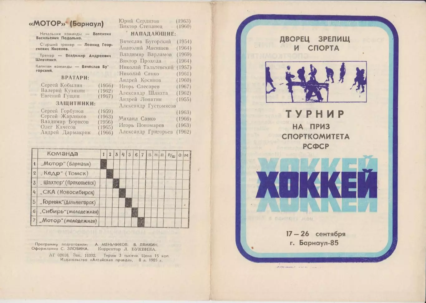 Турнир на приз Госкомспорта РСФСР(Барнаул) - 1985
