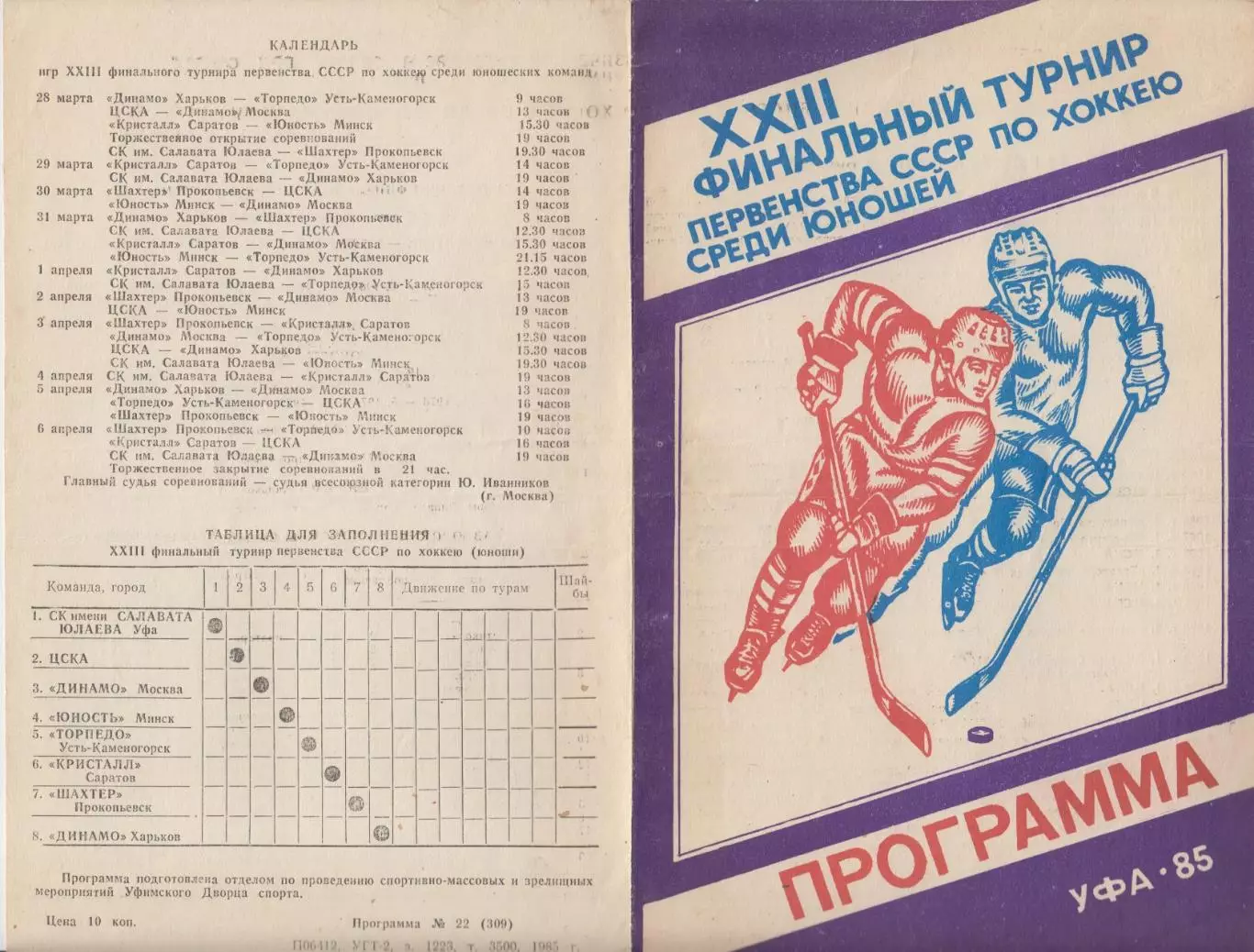 Турнир Финал первенства СССР среди команд юношей(Уфа) - 1985