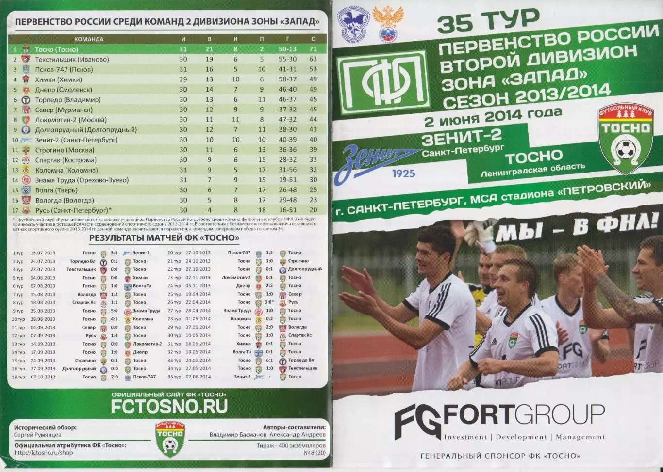 Зенит-2(Санкт-Петербург) - ФК Тосно(Тосно) - 2013/14