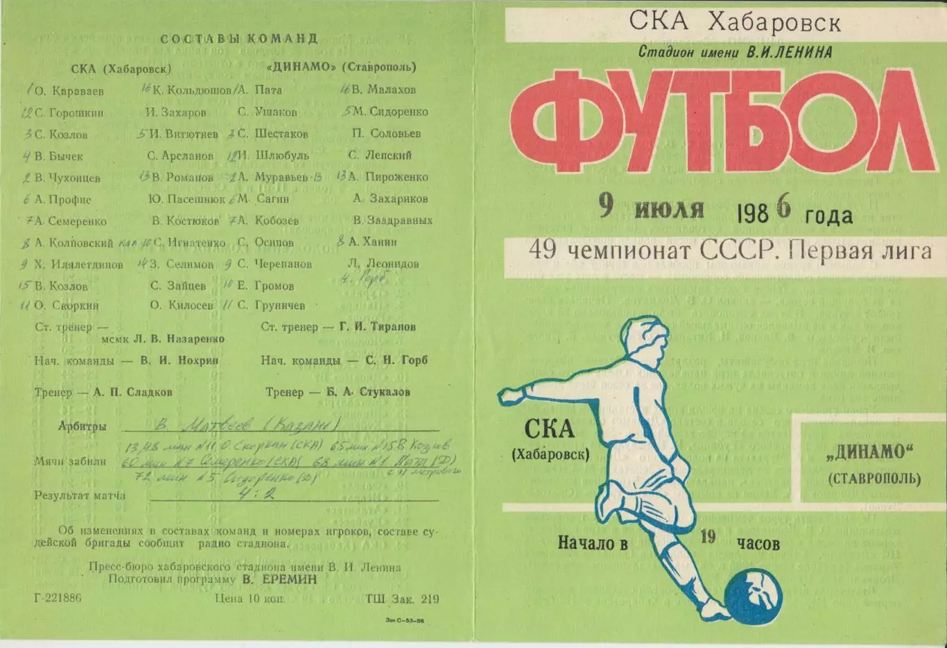 СКА(Хабаровск) - Динамо(Ставрополь) - 1986