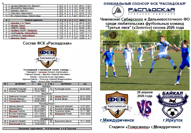 ФСК Распадская(Междуреченск) - Байкал(Иркутск) - 2026
