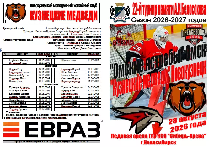 Омские ястребы(Омск) - Металлург(Новокузнецк) - 2026 - турнир Белосохова