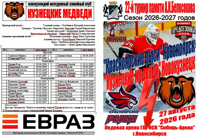 Красноярские рыси(Красноярск) - Металлург(Новокузнецк) - 2026 -турнир Белосохова