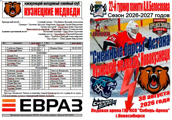Снежные барсы(Астана) - Металлург(Новокузнецк) - 2026 - турнир Белосохова