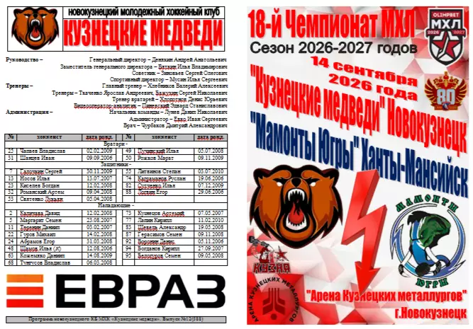 Кузнецкие медведи(Новокузнецк) - Мамонты Югры(Ханты-Мансийск) - 2026/27 - 2