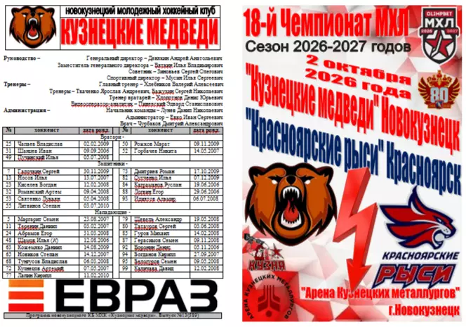 Кузнецкие медведи(Новокузнецк) - Красноярские рыси(Красноярск) - 2026/27 - 1