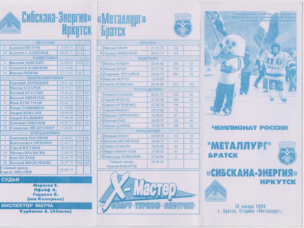Металлург(Братск) - Сибскана-Энергия(Иркутск) - 2003/04