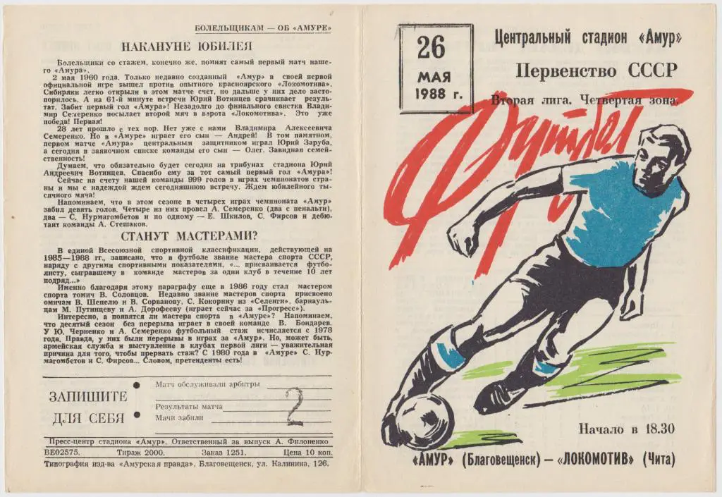 Амур(Благовещенск) - Локомотив(Чита) - 1988