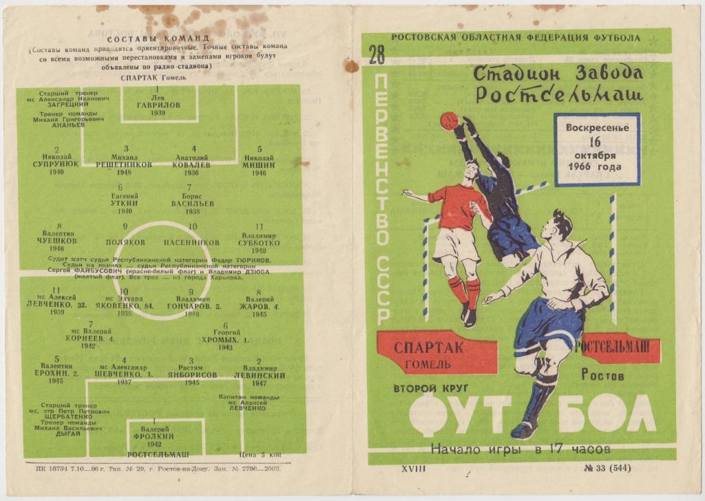 Ростсельмаш(Ростов-на-Дону) - Спартак(Гомель) - 1966