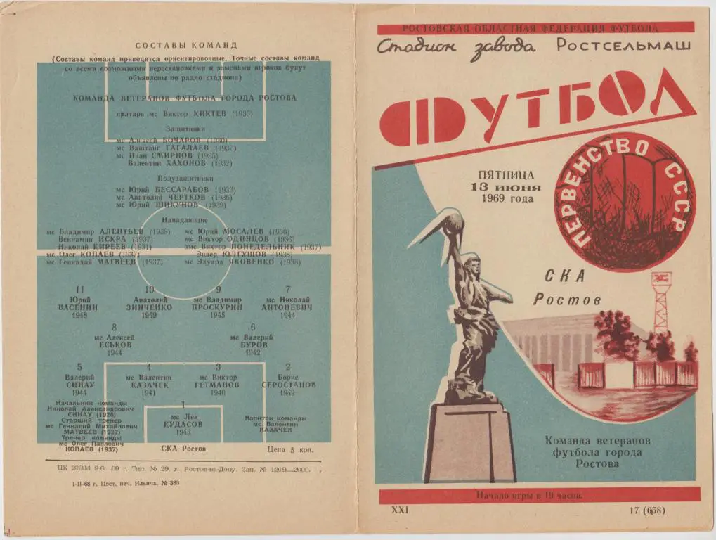 СКА(Ростов-на-Дону) - Команда ветеранов футбола города Ростова - 1969 - ТМ