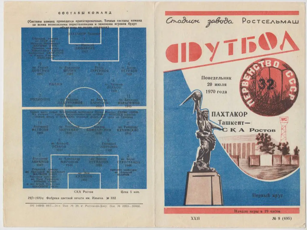 СКА(Ростов-на-Дону) - Пахтакор(Ташкент) - 1970