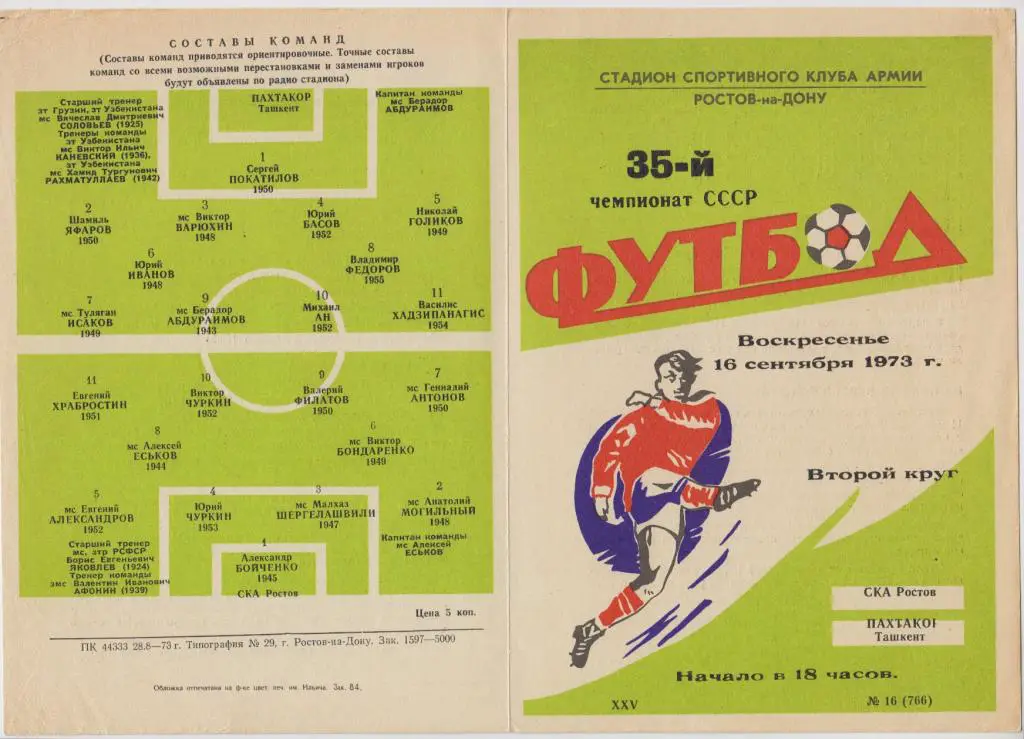 СКА(Ростов-на-Дону) - Пахтакор(Ташкент) - 1973