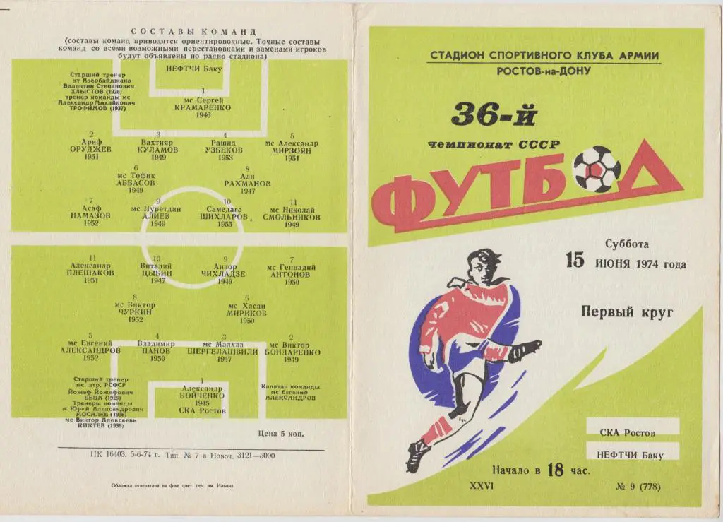 СКА(Ростов-на-Дону) - Нефтчи(Баку) - 1974