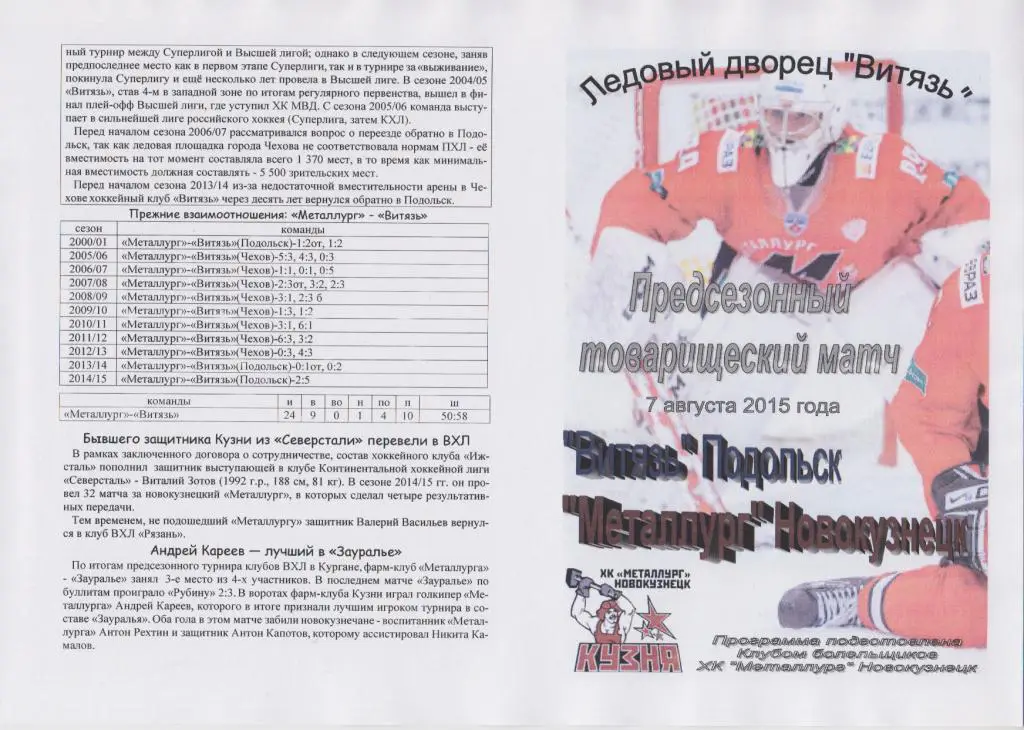 Витязь(Подольск) - Металлург(Новокузнецк) - 2015 - ТМ 2