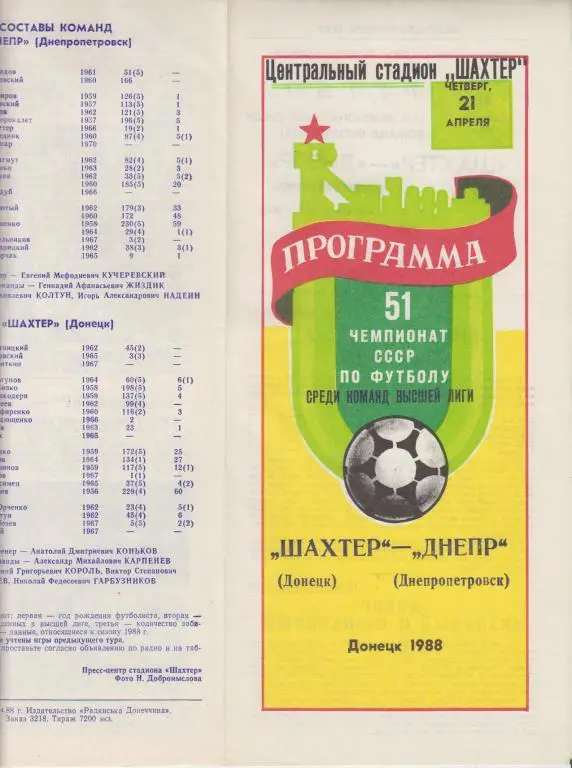Шахтер(Донецк) - Днепр(Днепропетровск) - 1988