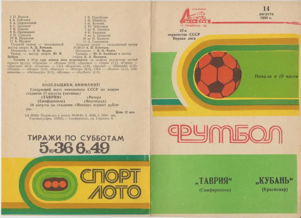 Таврия(Симферополь) - Кубань(Краснодар) - 1984