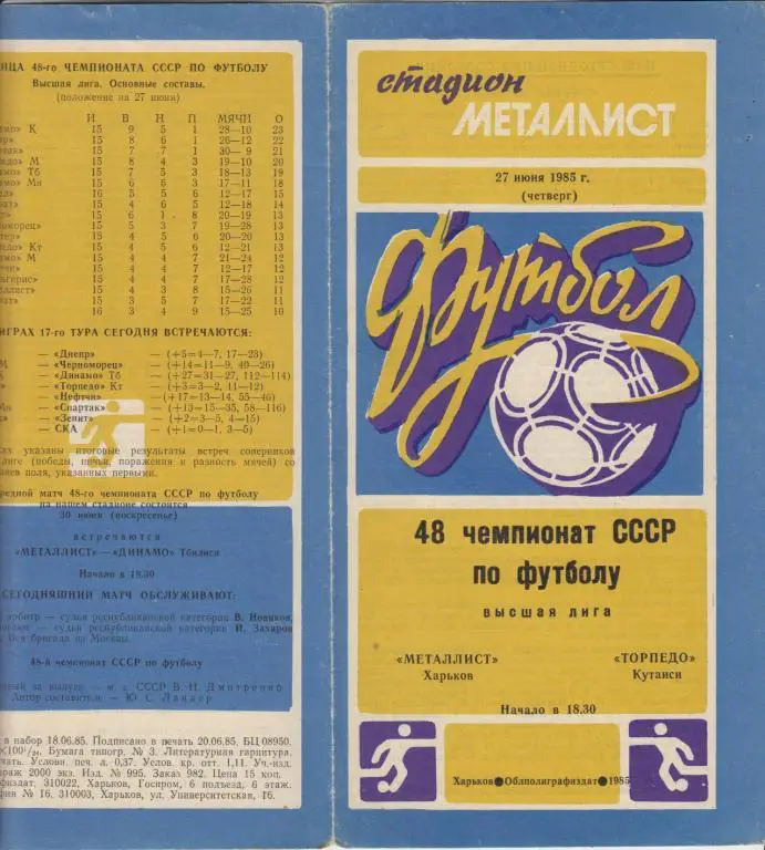 Металлист(Харьков) - Торпедо(Кутаиси) - 1985