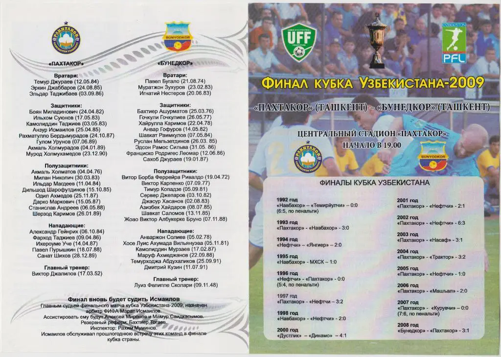 Пахтакор(Ташкент) - Бунедкор(Ташкент) - 2009 - Кубок Узбекистана
