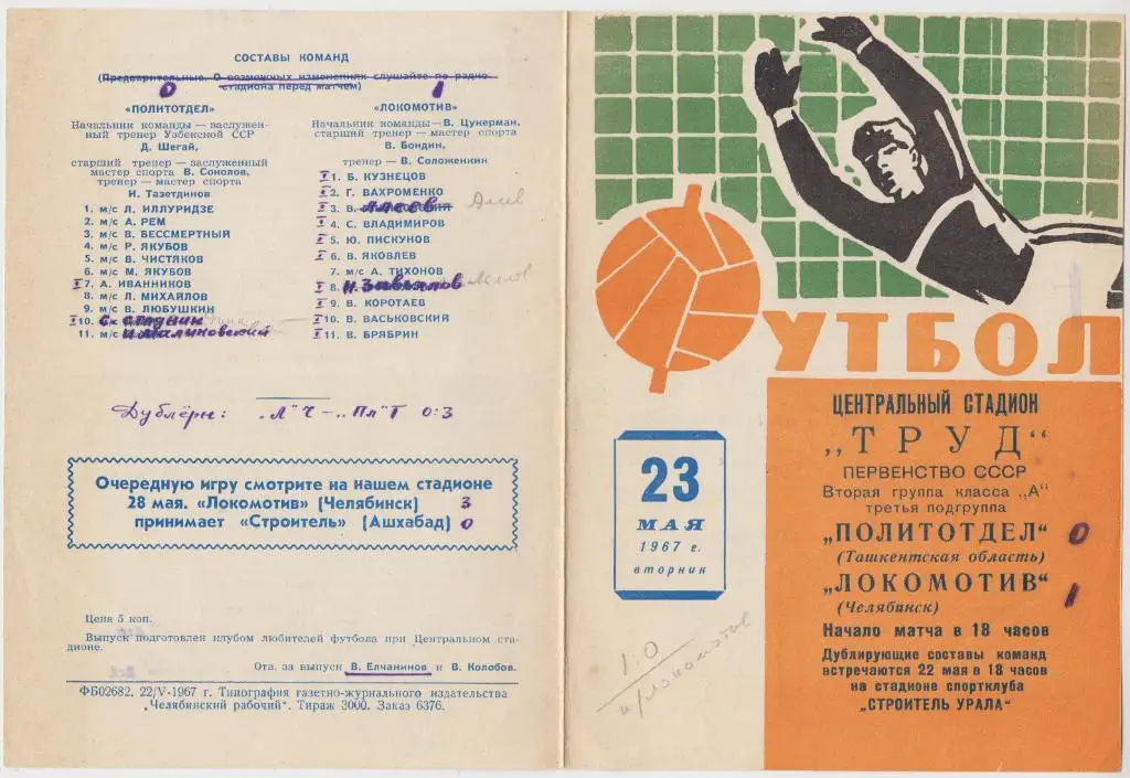 Локомотив(Челябинск) - Политотдел(Ташкентская область) - 1967