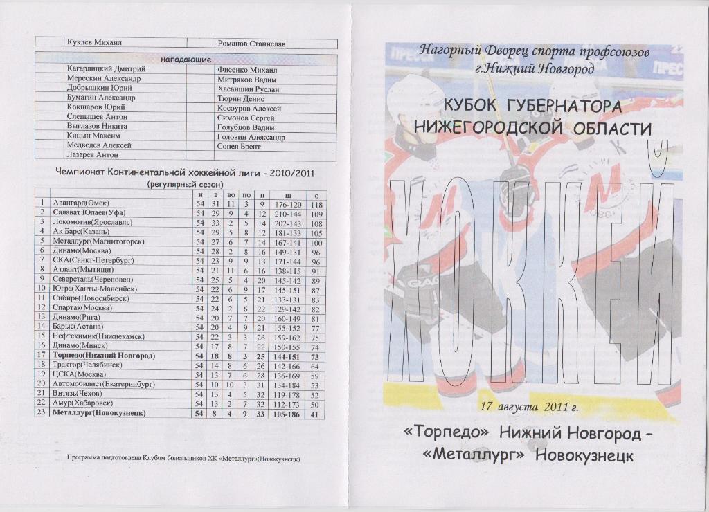 Металлург(Новокузнецк) - Торпедо(Нижний Новгород) - 2011 - Кубок Нижегородской