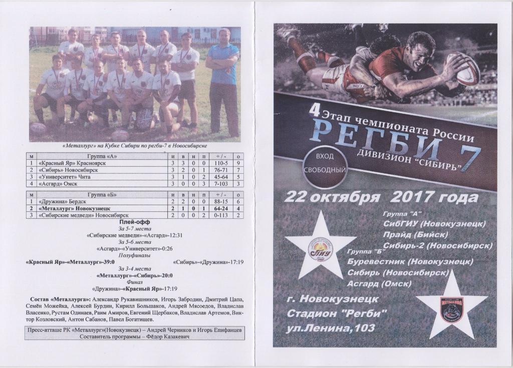 Турнир регби-7 4-й этап Федеральной лиги(Новокузнецк) - 2017