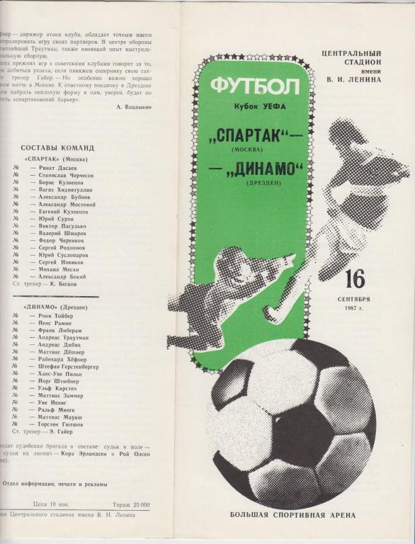 Спартак(Москва) - Динамо(Дрезден. ГДР) - 1987 - Кубок УЕФА