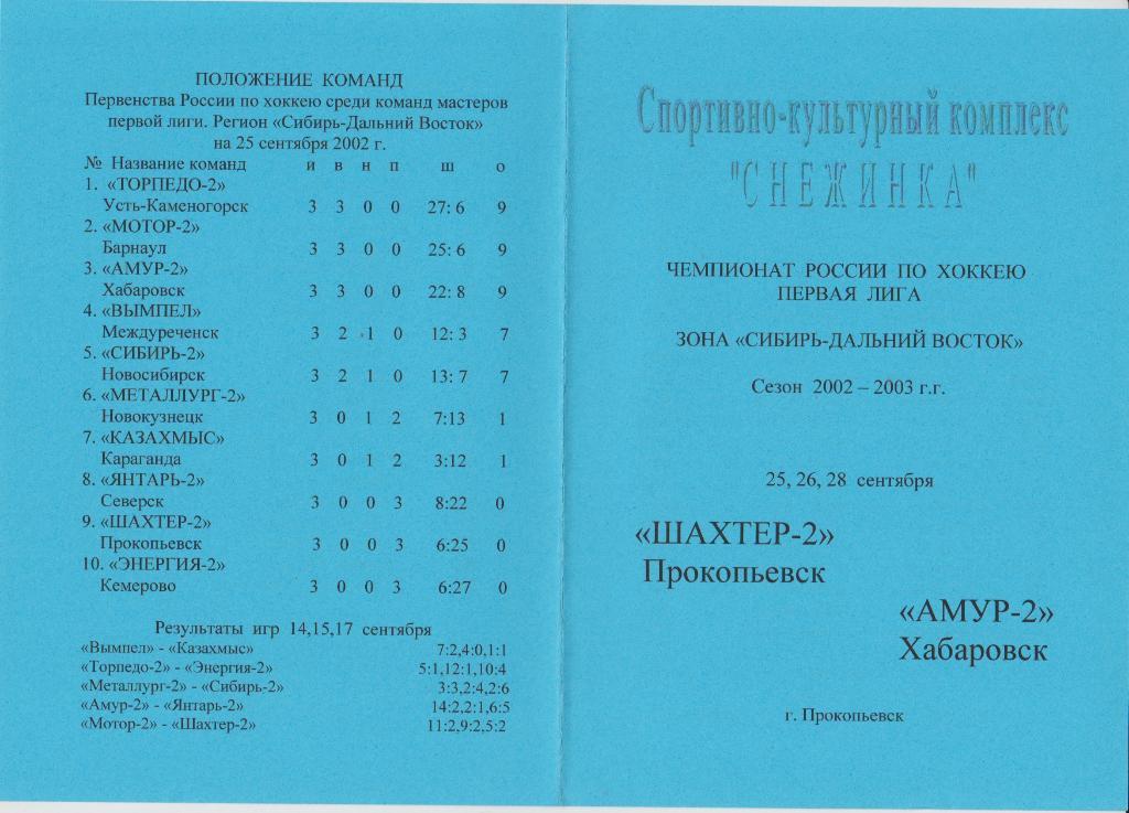 Шахтер-2(Прокопьевск) - Амур-2(Хабаровск) - 2002/03