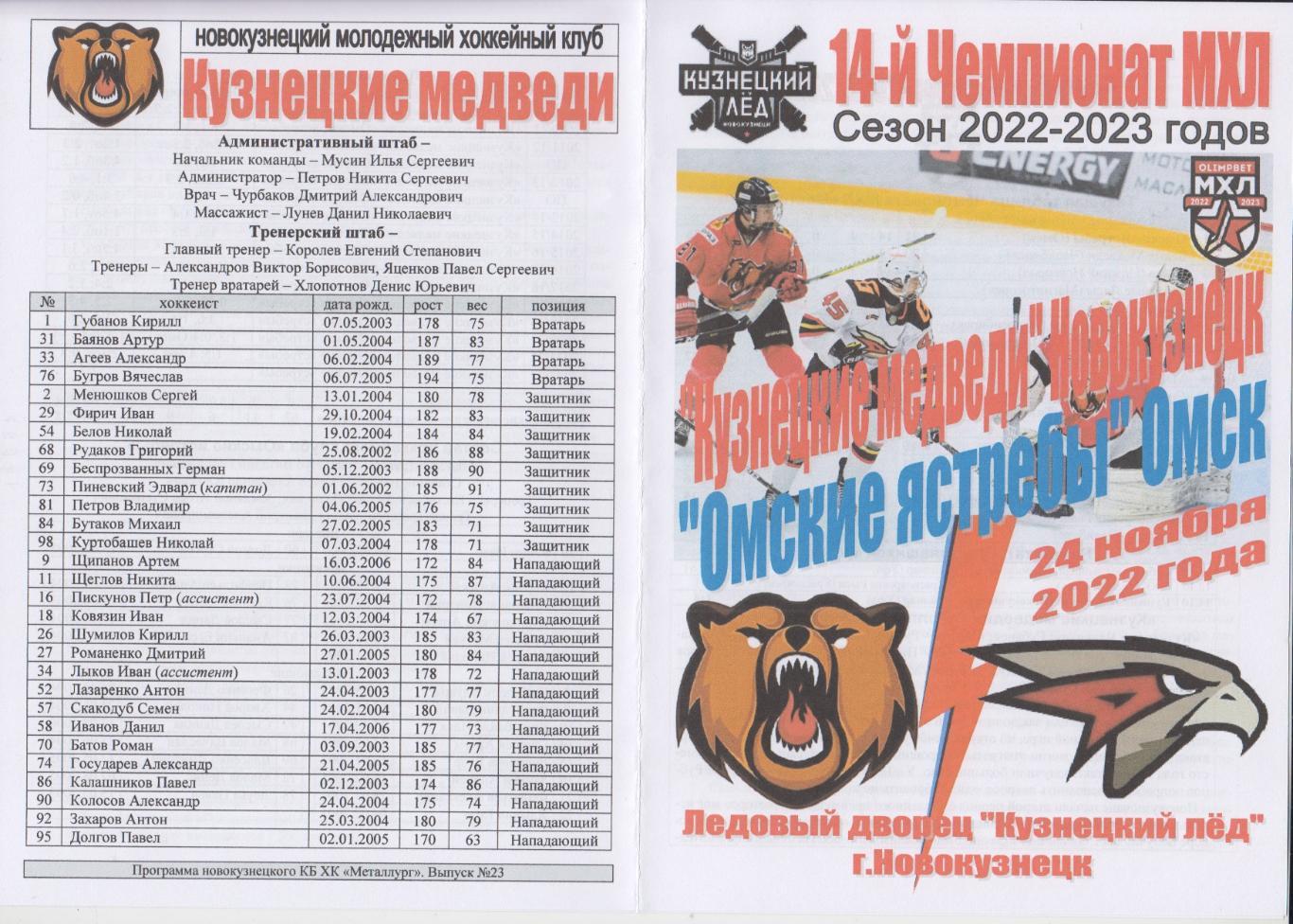 Кузнецкие медведи(Новокузнецк) - Омские ястребы(Омск) - 2022/23
