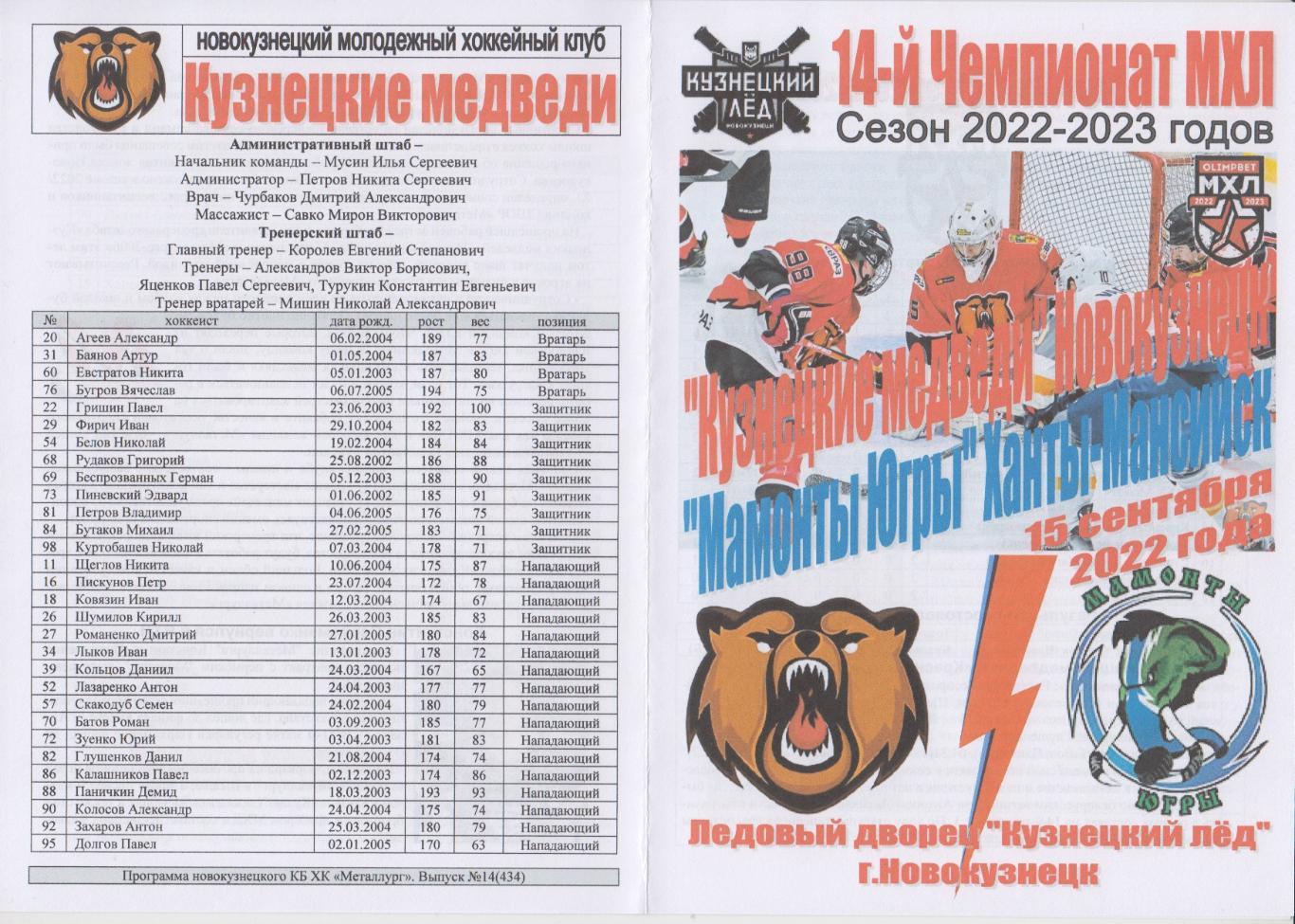 Кузнецкие медведи(Новокузнецк) - Мамонты Югры(Ханты-Мансийск) - 2022/23
