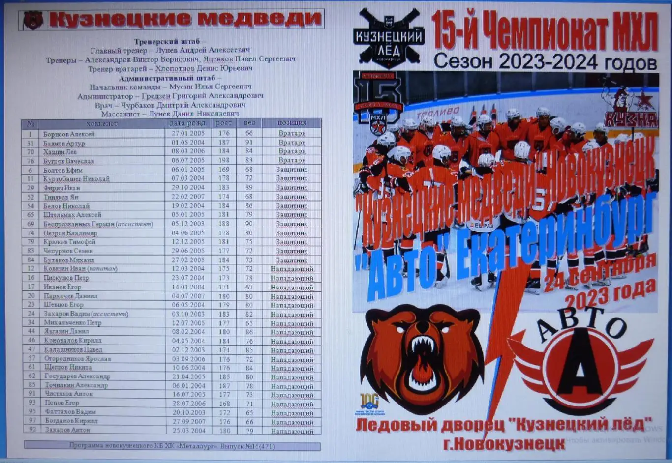 Кузнецкие медведи(Новокузнецк) - Авто(Екатеринбург) - 2023/24